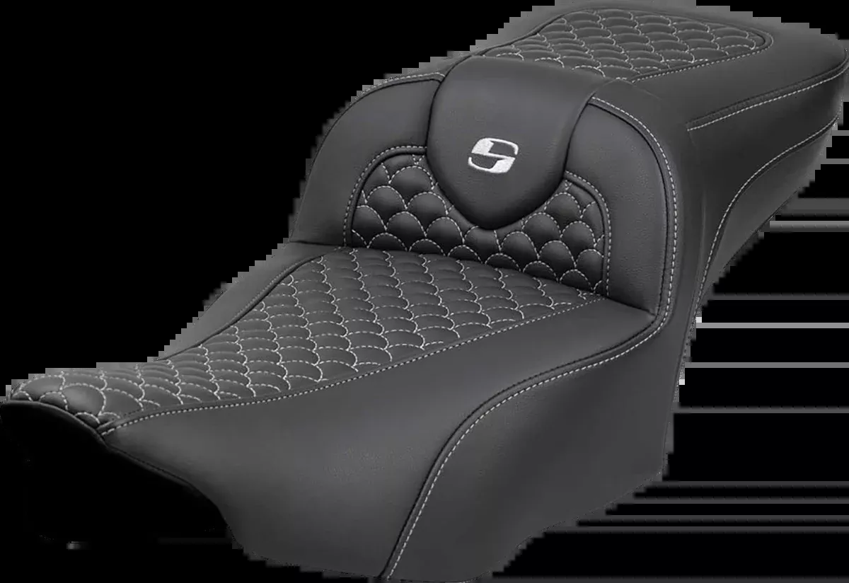 Roadsofa™ Extended Reach Seat - Dragon Scale Stitch - Silver Stitch - w/o Backrest - FLT/FLH '23-'24