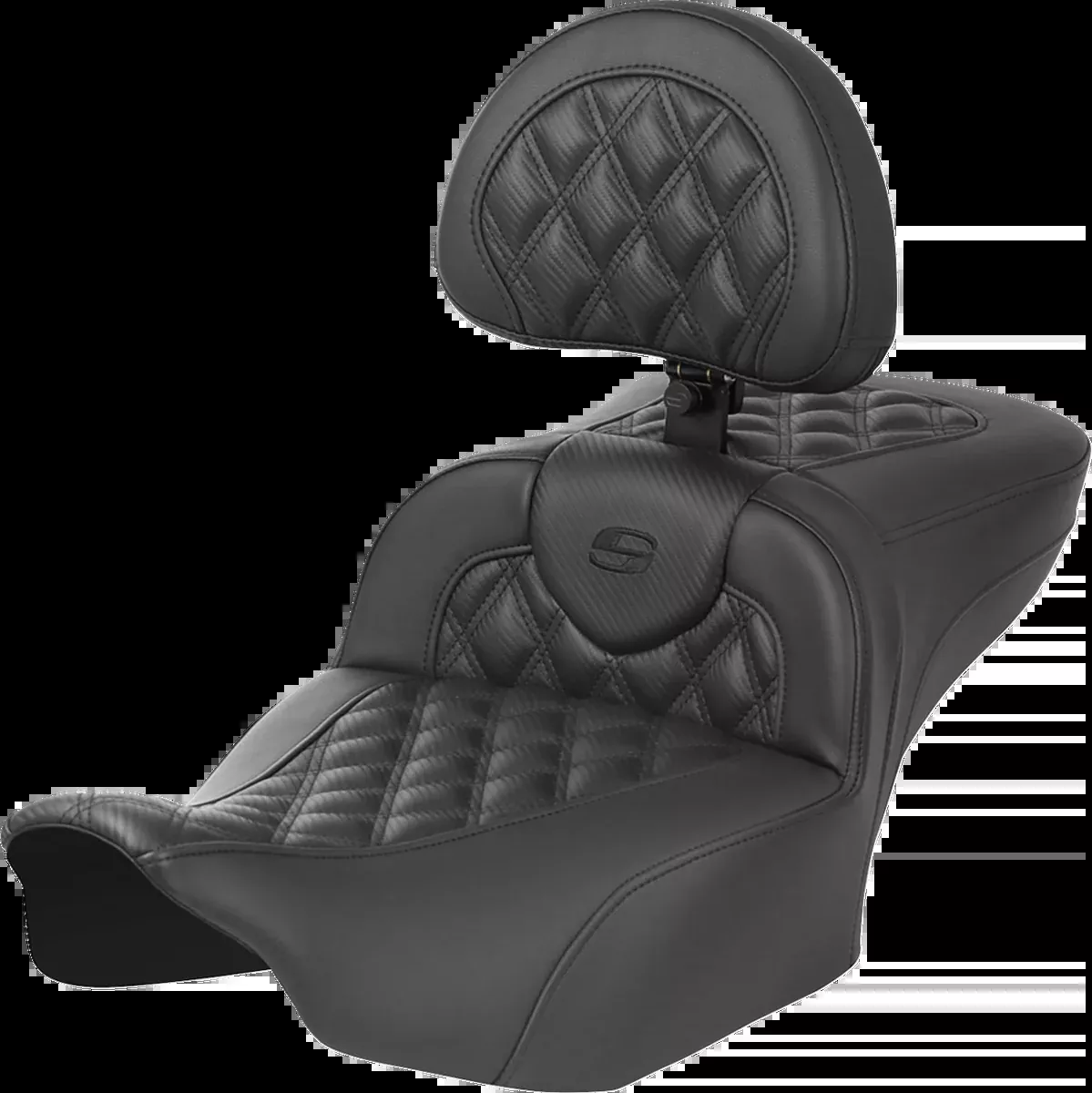 Roadsofa™ Extended Reach Seat - with Backrest - Carbon Fiber - Lattice Stitch - FLTR/FLHX '23-'24