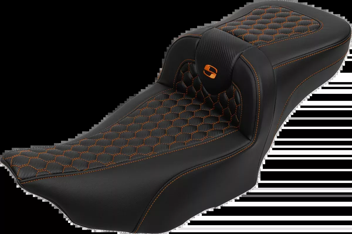 Roadsofa™ Extended Reach Seat - with Backrest - Honeycomb - Orange Stitch - FLTR/FLHX '23-'24