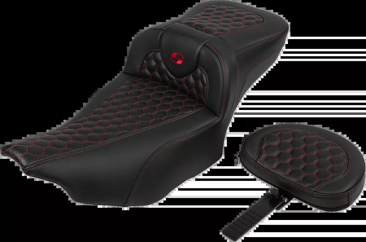 Roadsofa™ Extended Reach Seat - with Backrest - Honeycomb - Red Stitch - FLTR/FLHX '23-'24