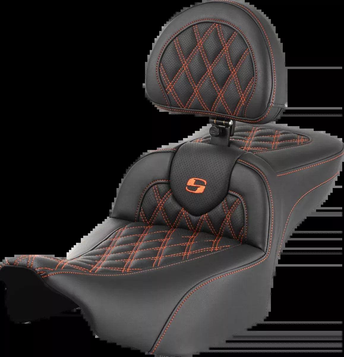 Roadsofa™ Extended Reach Seat - with Backrest - Lattice Stitch - Orange Stitch - FLTR/FLHX '23-'24