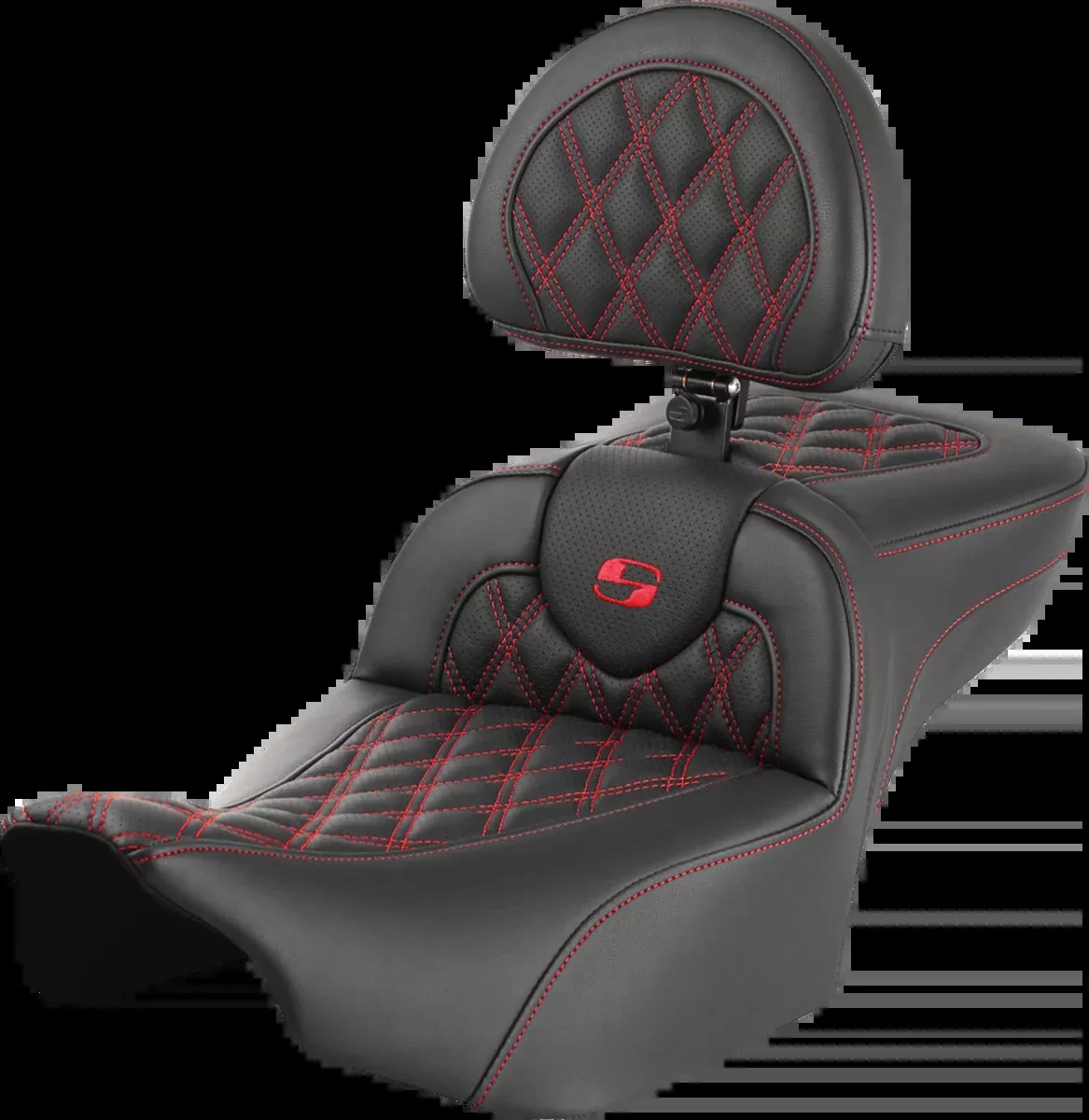 Roadsofa™ Extended Reach Seat - with Backrest - Lattice Stitch - Red Stitch - FLTR/FLHX '23-'24