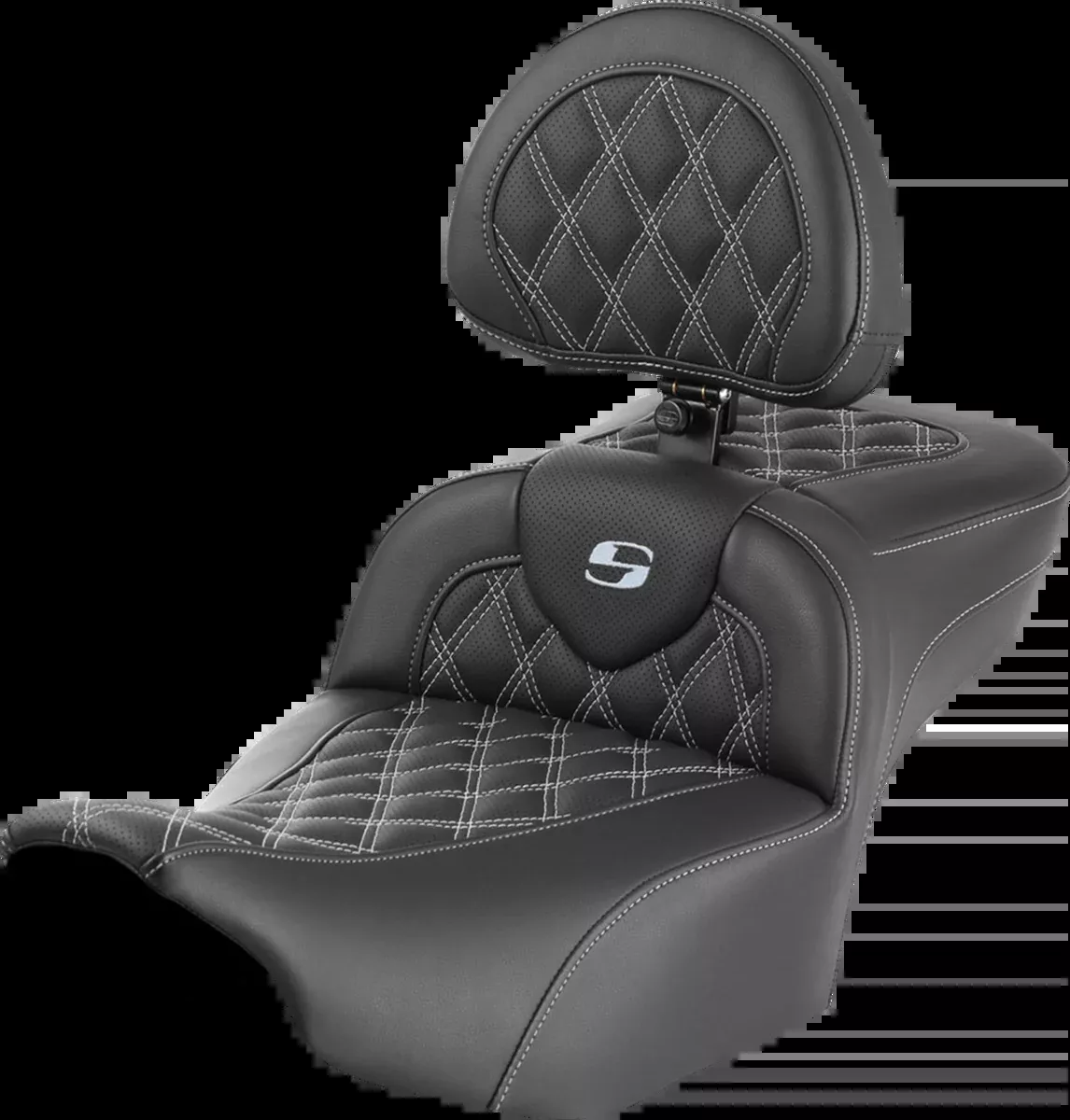 Roadsofa™ Extended Reach Seat - with Backrest - Lattice Stitch - Silver Stitch - FLTR/FLHX '23-'24