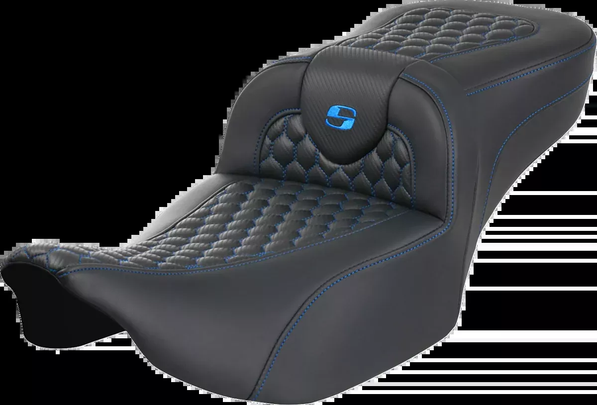 Roadsofa™ Extended Reach Seat - without Backrest - Honeycomb - Blue Stitch - FLTR/FLHX '23-'24