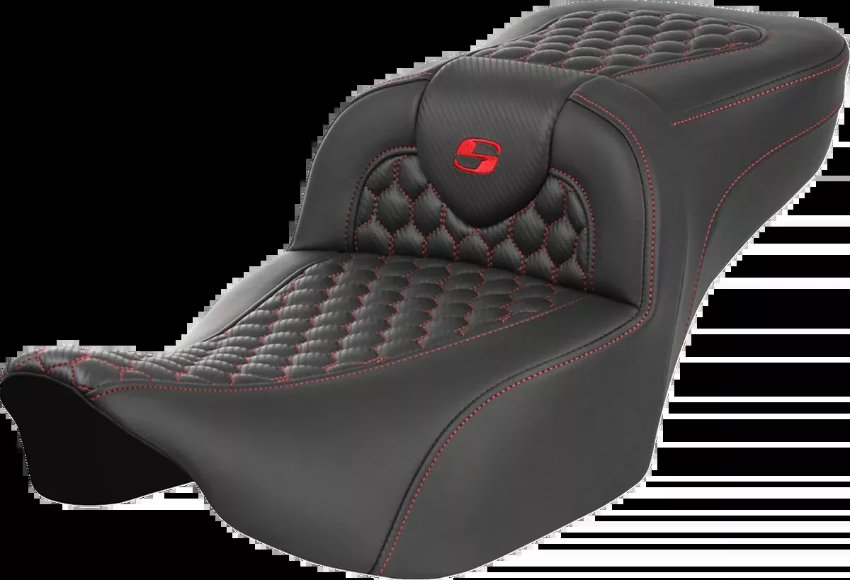 Roadsofa™ Extended Reach Seat - without Backrest - Honeycomb - Red Stitch - FLTR/FLHX '23-'24