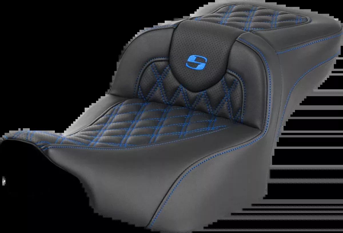 Roadsofa™ Extended Reach Seat - without Backrest - Lattice Stitch - Blue Stitch - FLTR/FLHX '23-'24