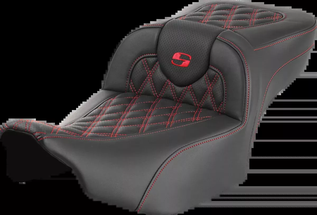 Roadsofa™ Extended Reach Seat - without Backrest - Lattice Stitch - Red Stitch - FLTR/FLHX '23-'24