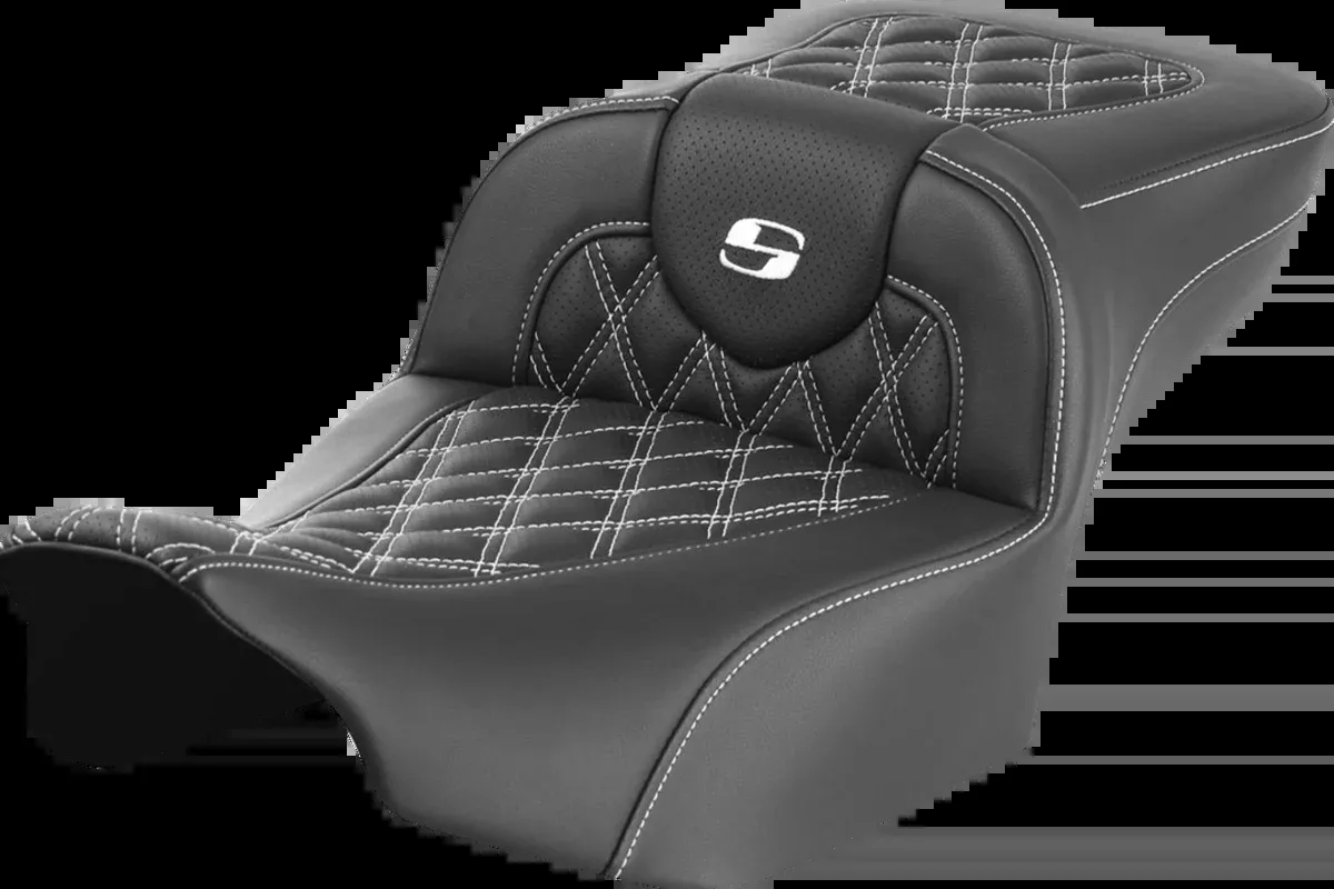 Roadsofa™ Extended Reach Seat - without Backrest - Lattice Stitch - White Stitch - FLTR/FLHX '23-'24
