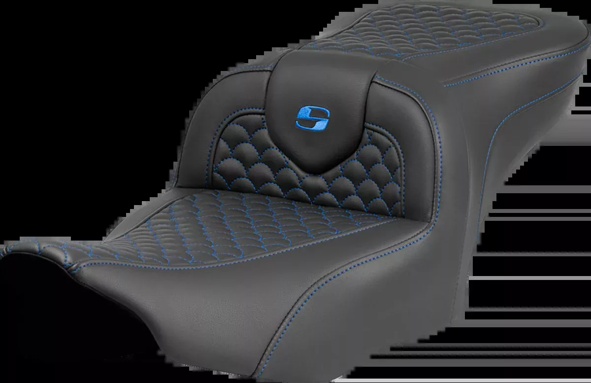 Roadsofa™ Seat - Dragon Scale Stitch - Blue Stitch - w/o Backrest - FLTR/FLHX '23-'24