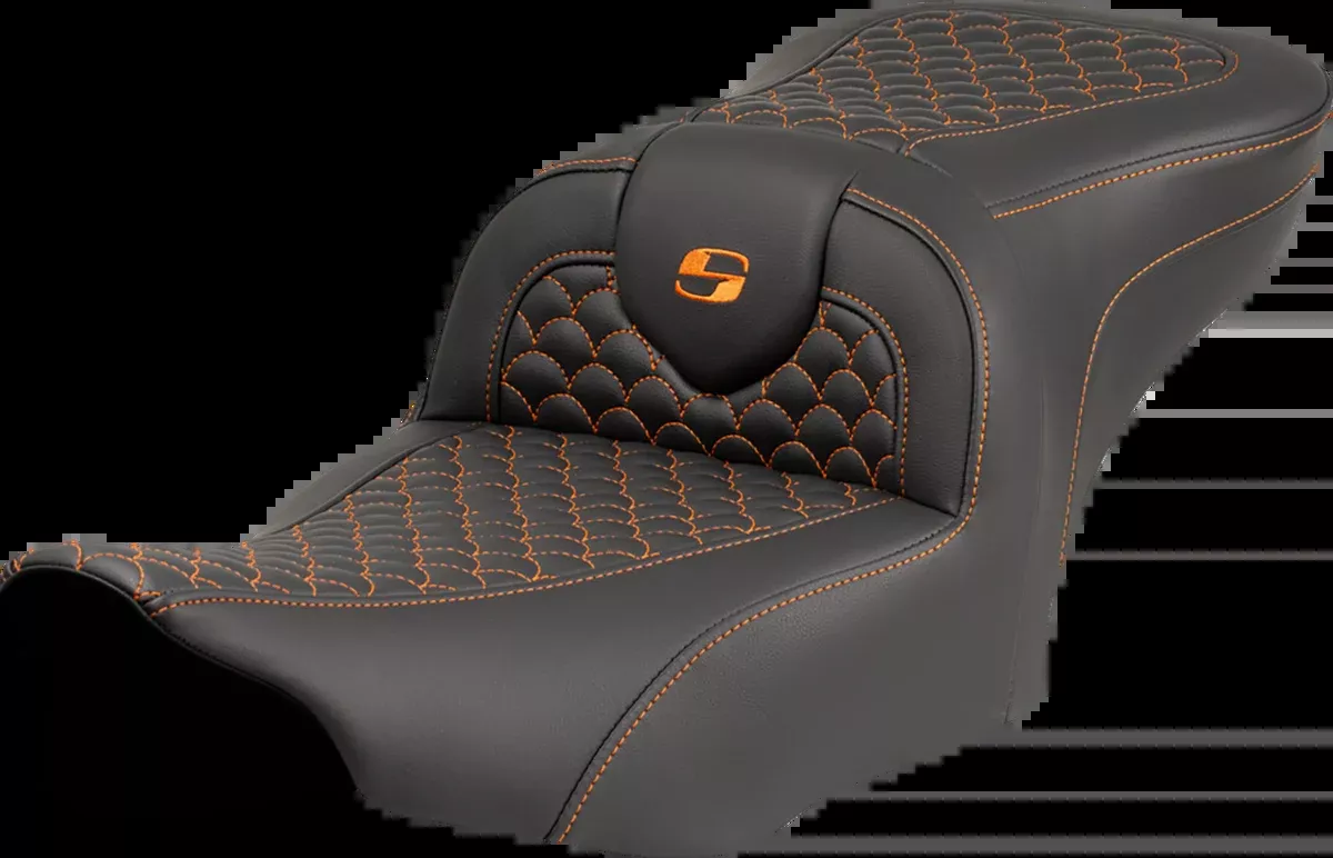 Roadsofa™ Seat - Dragon Scale Stitch - Orange Stitch - w/o Backrest - FLTR/FLHX '23-'24