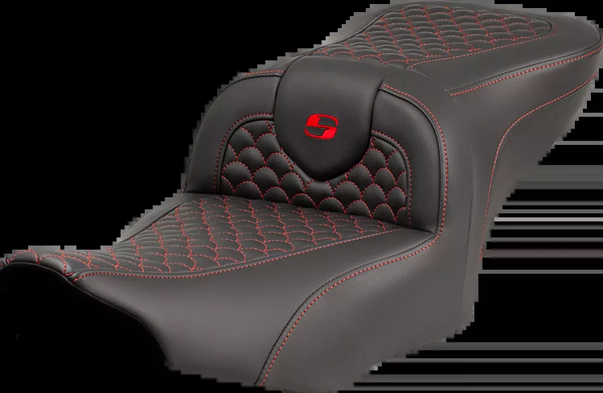 Roadsofa™ Seat - Dragon Scale Stitch - Red Stitch - w/o Backrest - FLTR/FLHX '23-'24