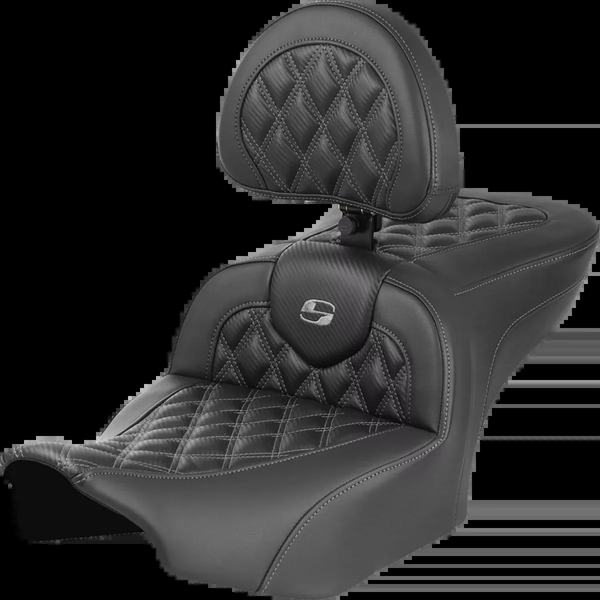 RoadSofa™ Seat - with Backrest - Carbon Fiber - Lattice Stitch - Gray Stitch - FLTR/FLHX '23-'24