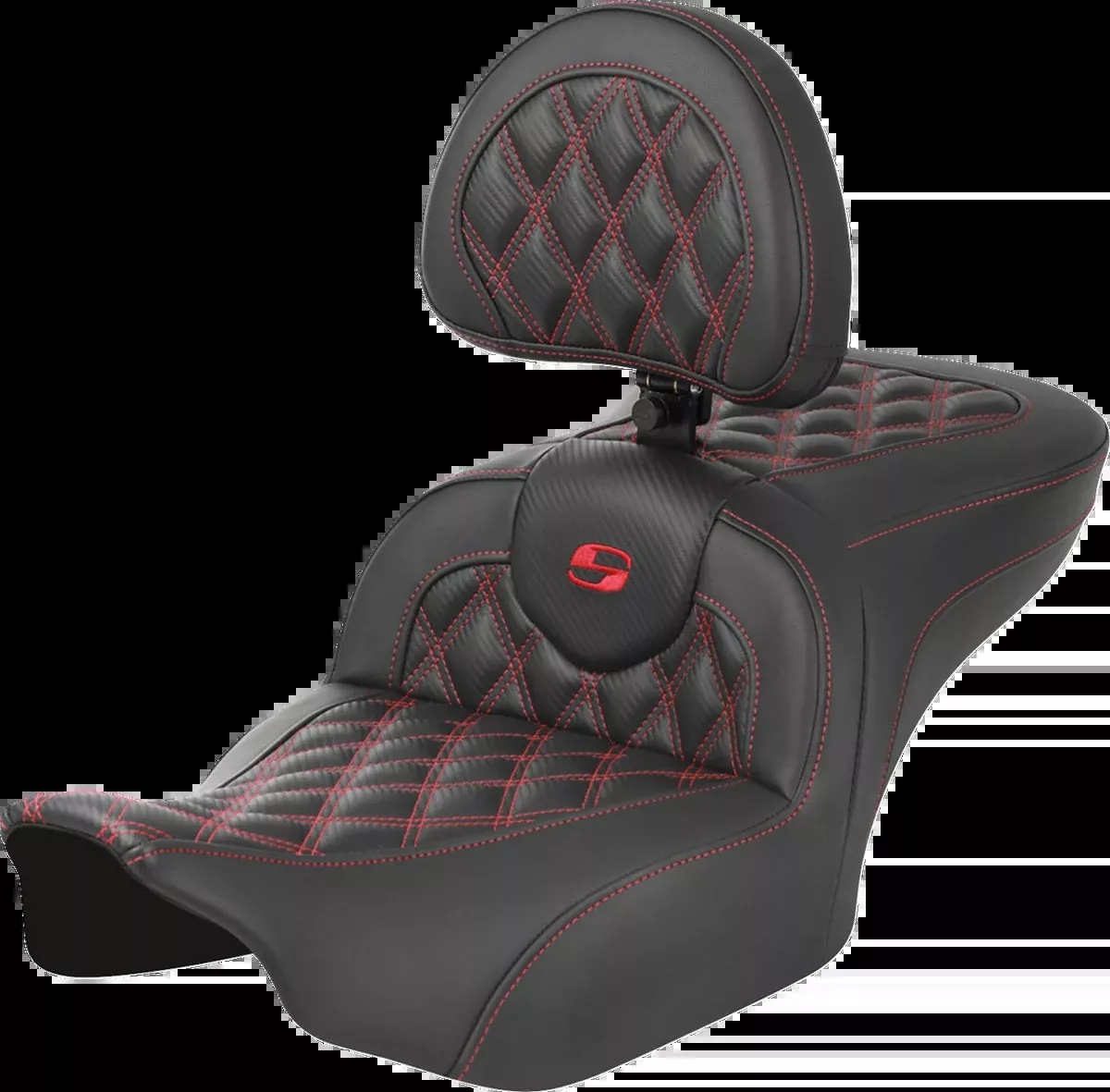 RoadSofa™ Seat - with Backrest - Carbon Fiber - Lattice Stitch - Red Stitch - FLTR/FLHX '23-'24