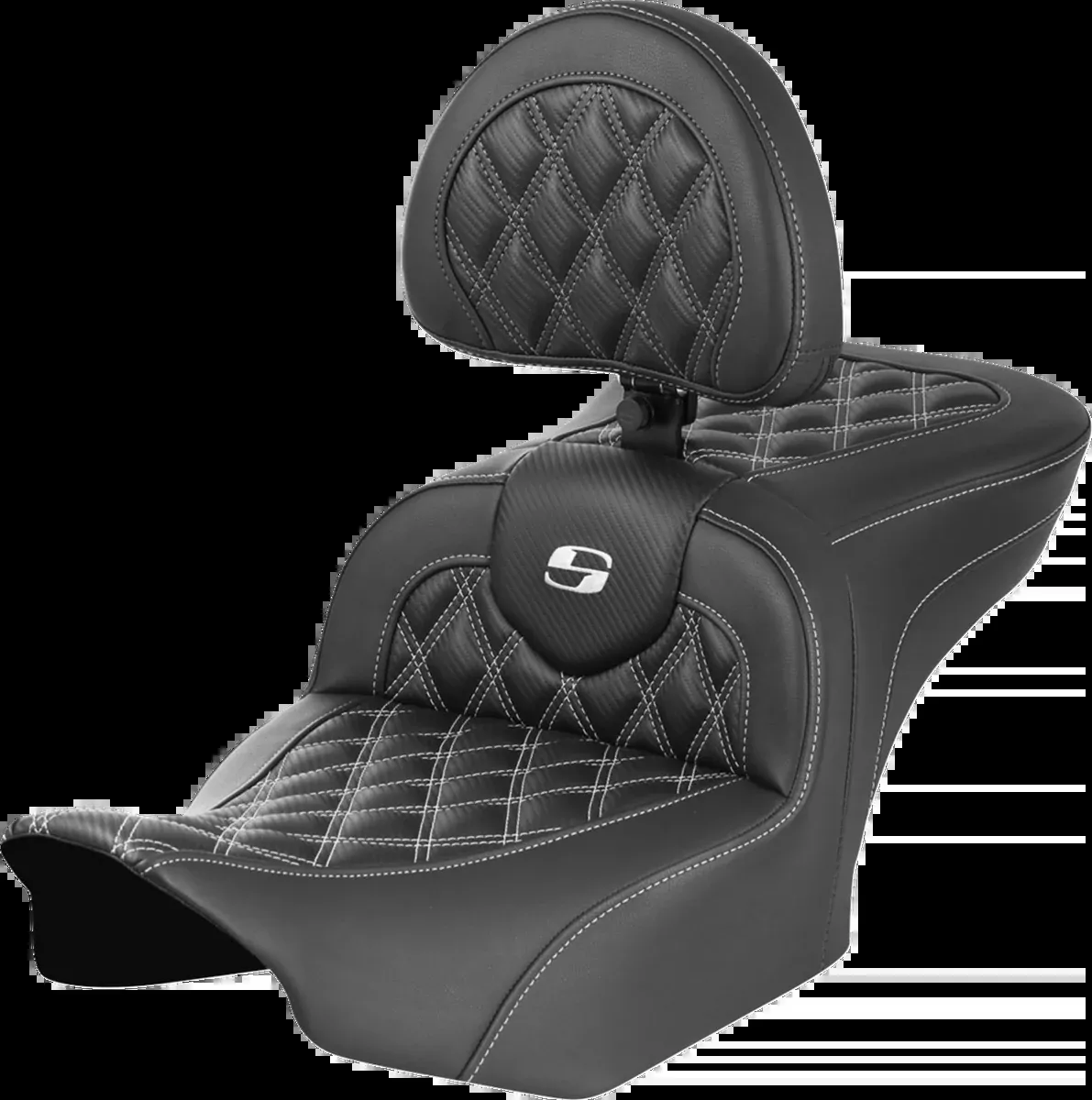 RoadSofa™ Seat - with Backrest - Carbon Fiber - Lattice Stitch - White Stitch - FLTR/FLHX '23-'24