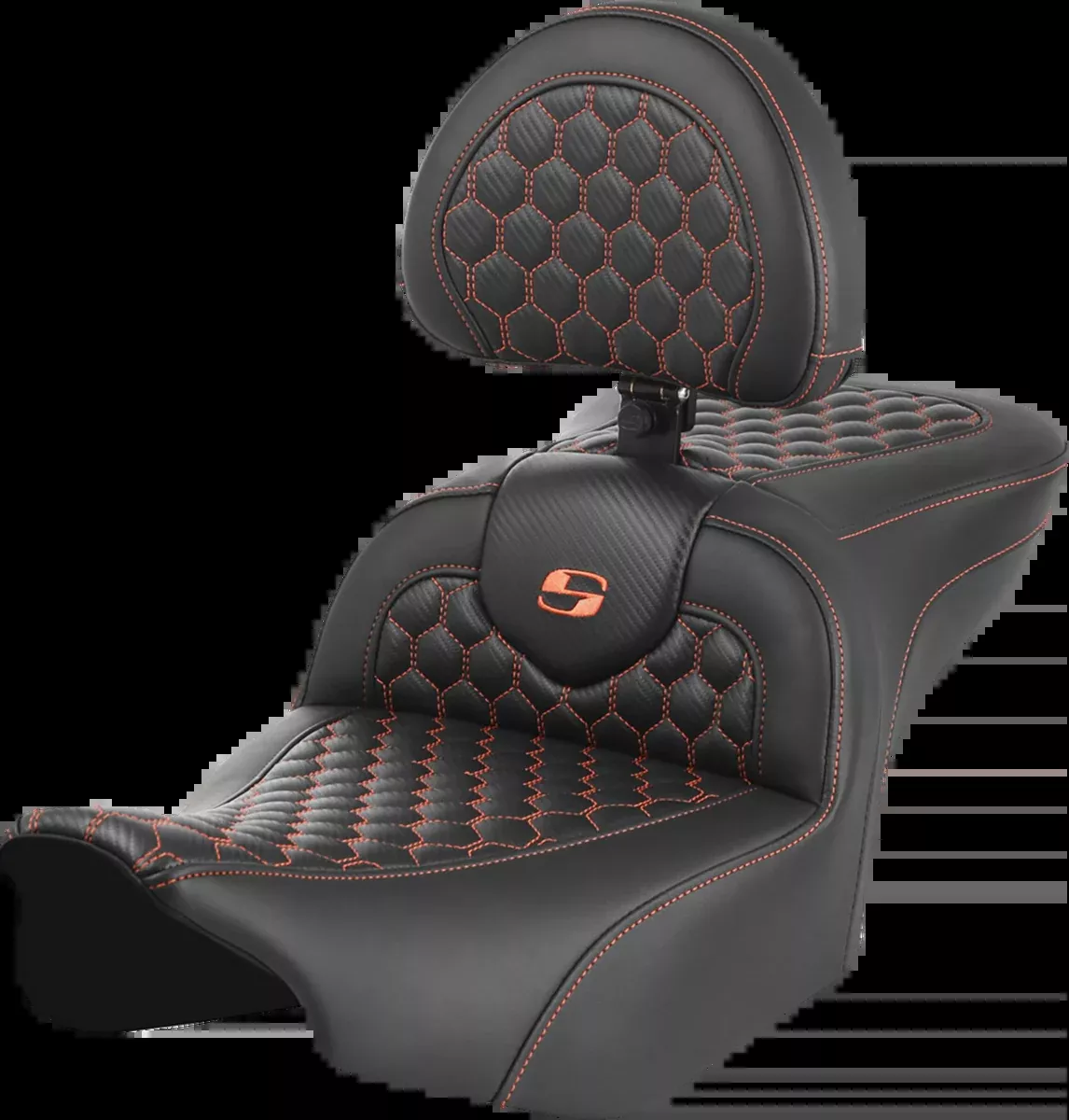 Roadsofa™ Seat - with Backrest - Honeycomb - Orange Stitch - FLTR/FLHX '23-'24