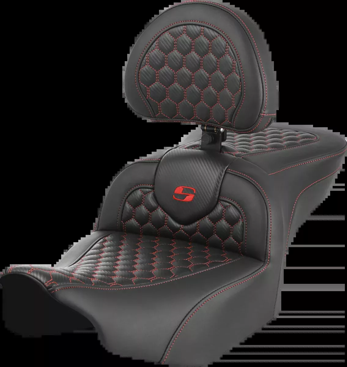 Roadsofa™ Seat - with Backrest - Honeycomb - Red Stitch - FLTR/FLHX '23-'24