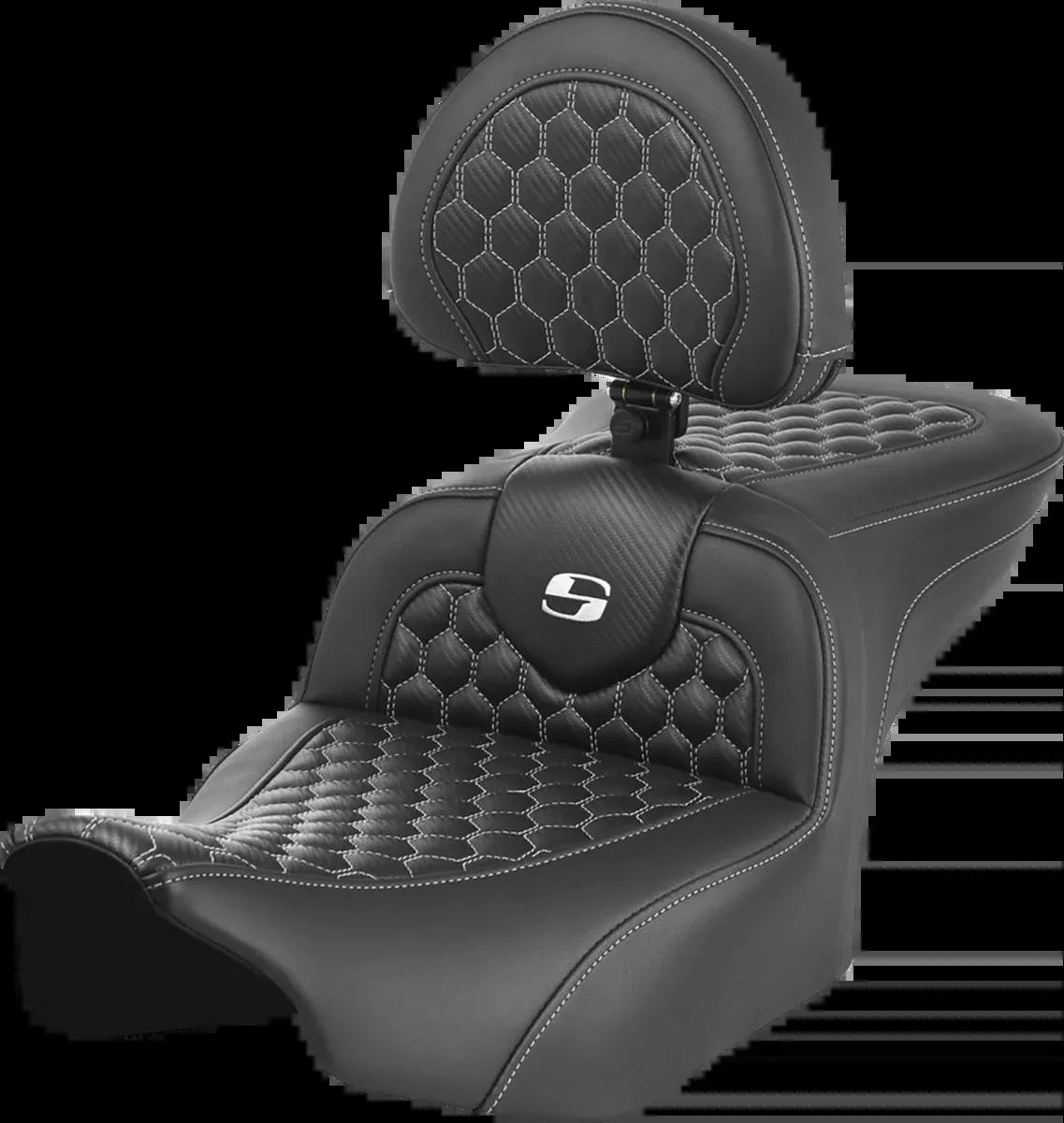 Roadsofa™ Seat - with Backrest - Honeycomb - White Stitch - FLTR/FLHX '23-'24