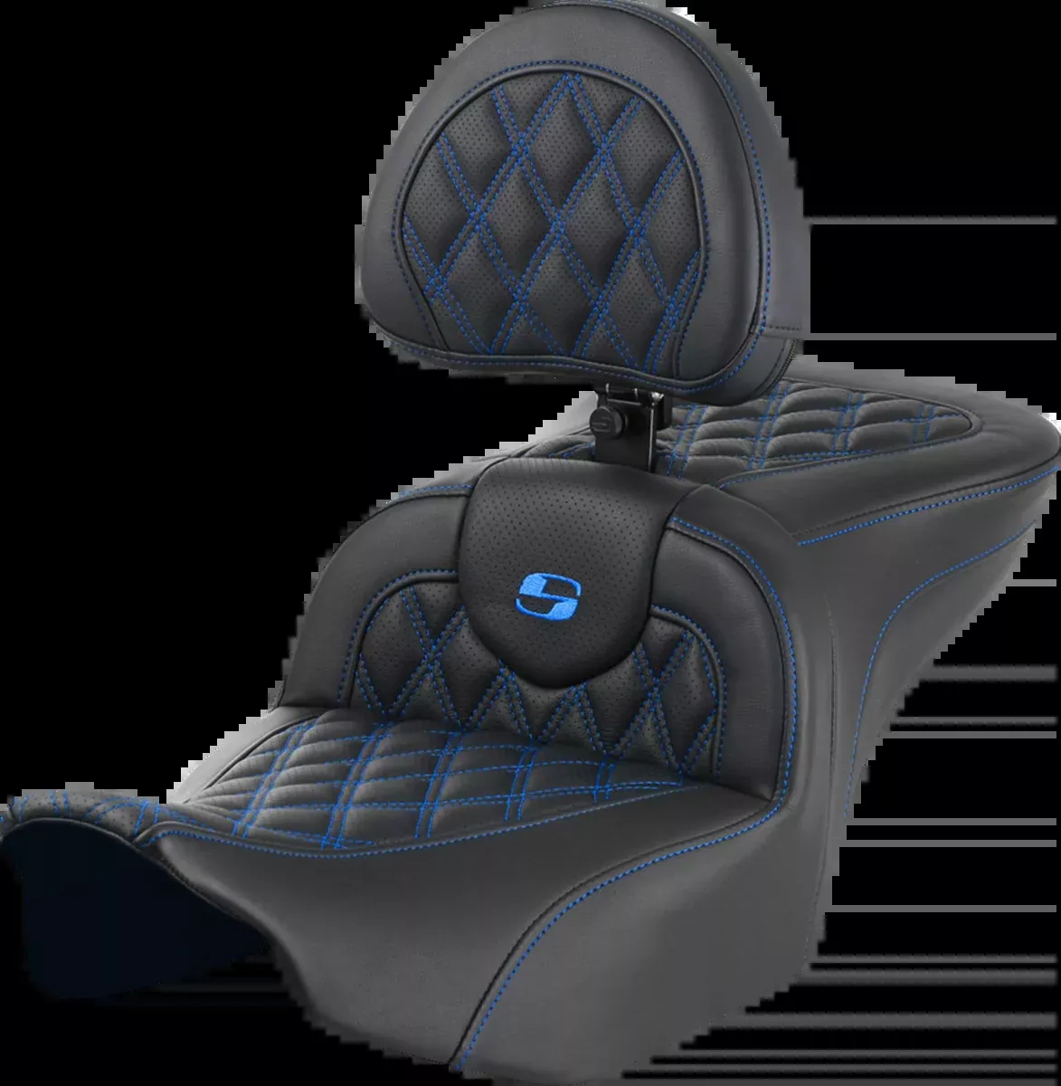 RoadSofa™ Seat - with Backrest - Lattice Stitch - Blue Stitch - FLTR/FLHX '23-'24