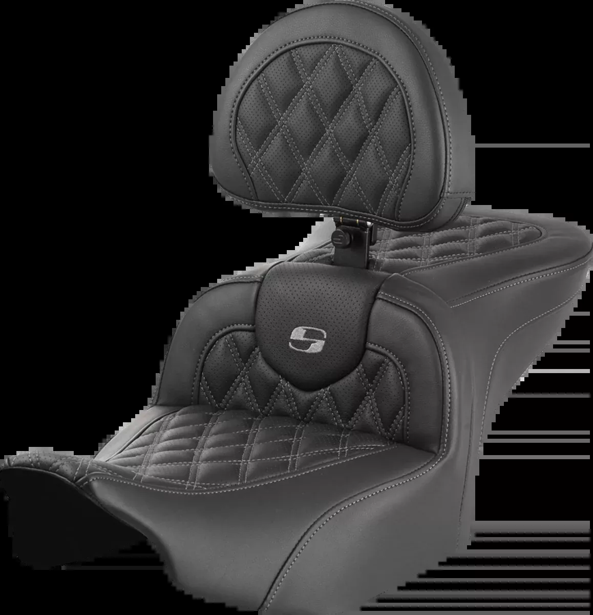 RoadSofa™ Seat - with Backrest - Lattice Stitch - Gray Stitch - FLTR/FLHX '23-'24