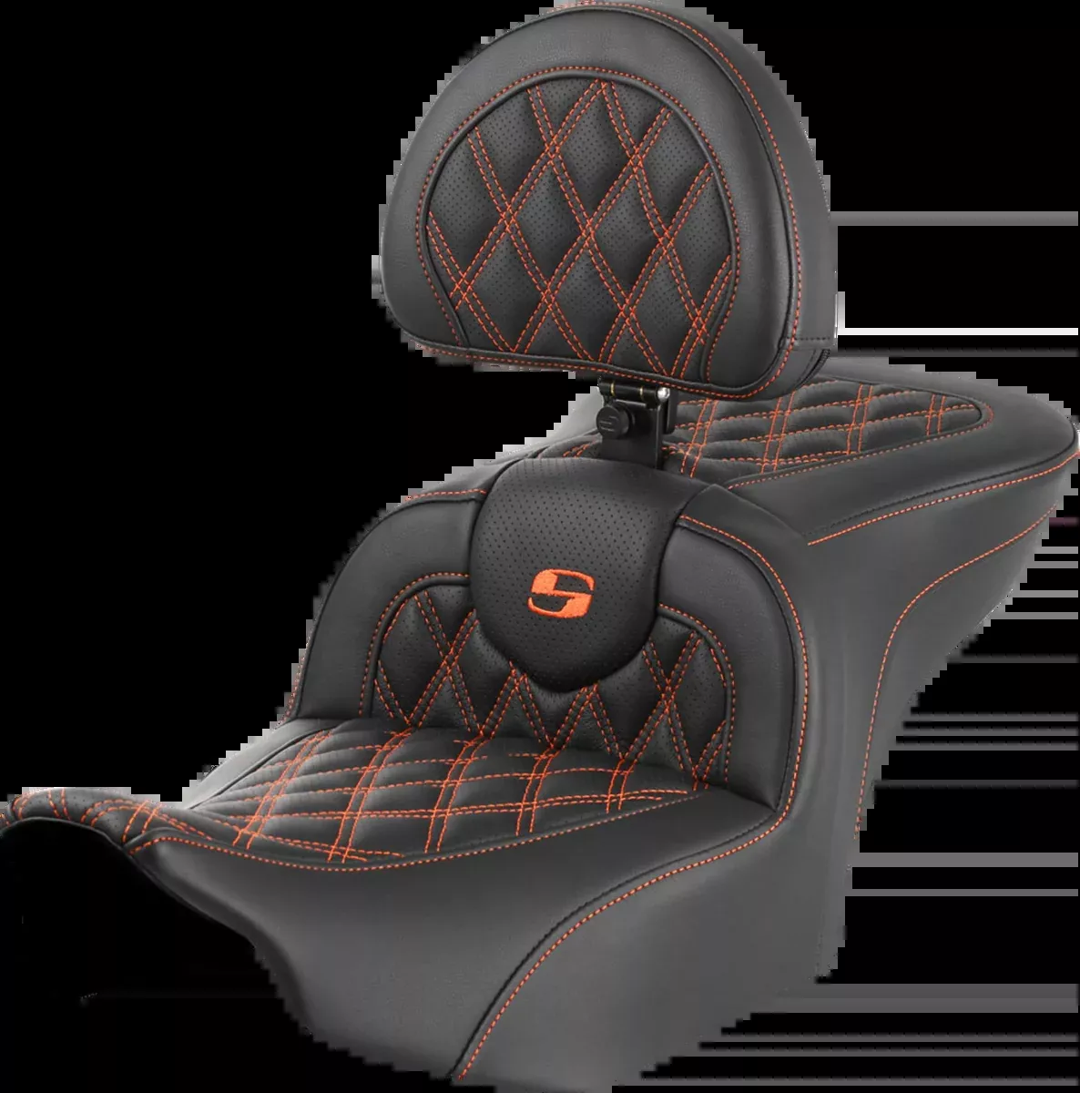RoadSofa™ Seat - with Backrest - Lattice Stitch - Orange Stitch - FLTR/FLHX '23-'24