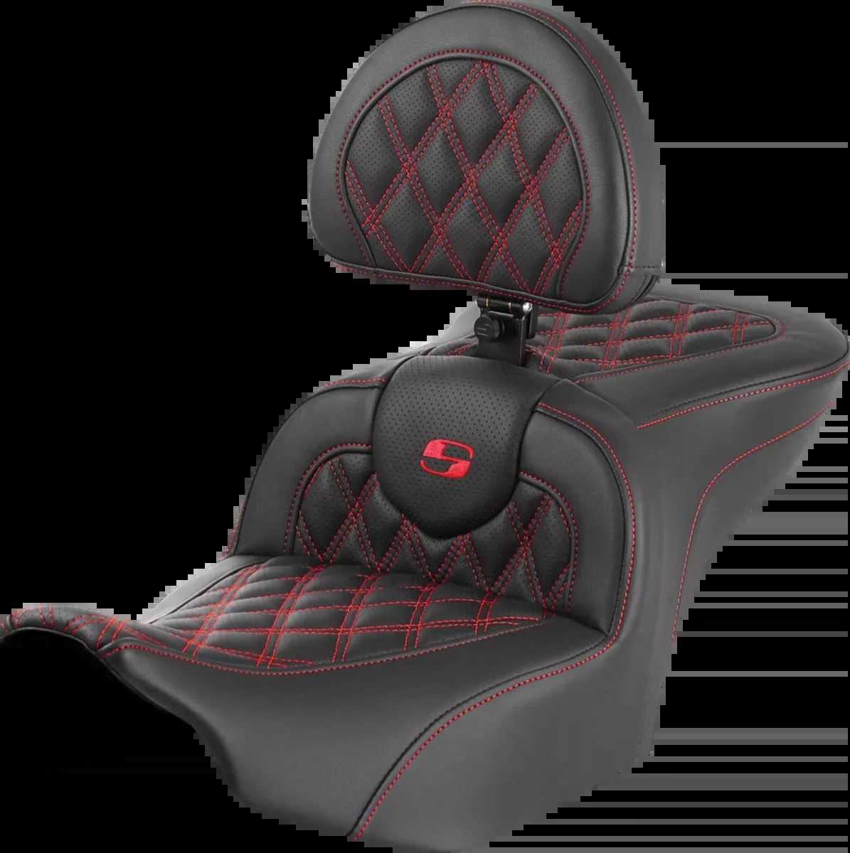RoadSofa™ Seat - with Backrest - Lattice Stitch - Red Stitch - FLTR/FLHX '23-'24