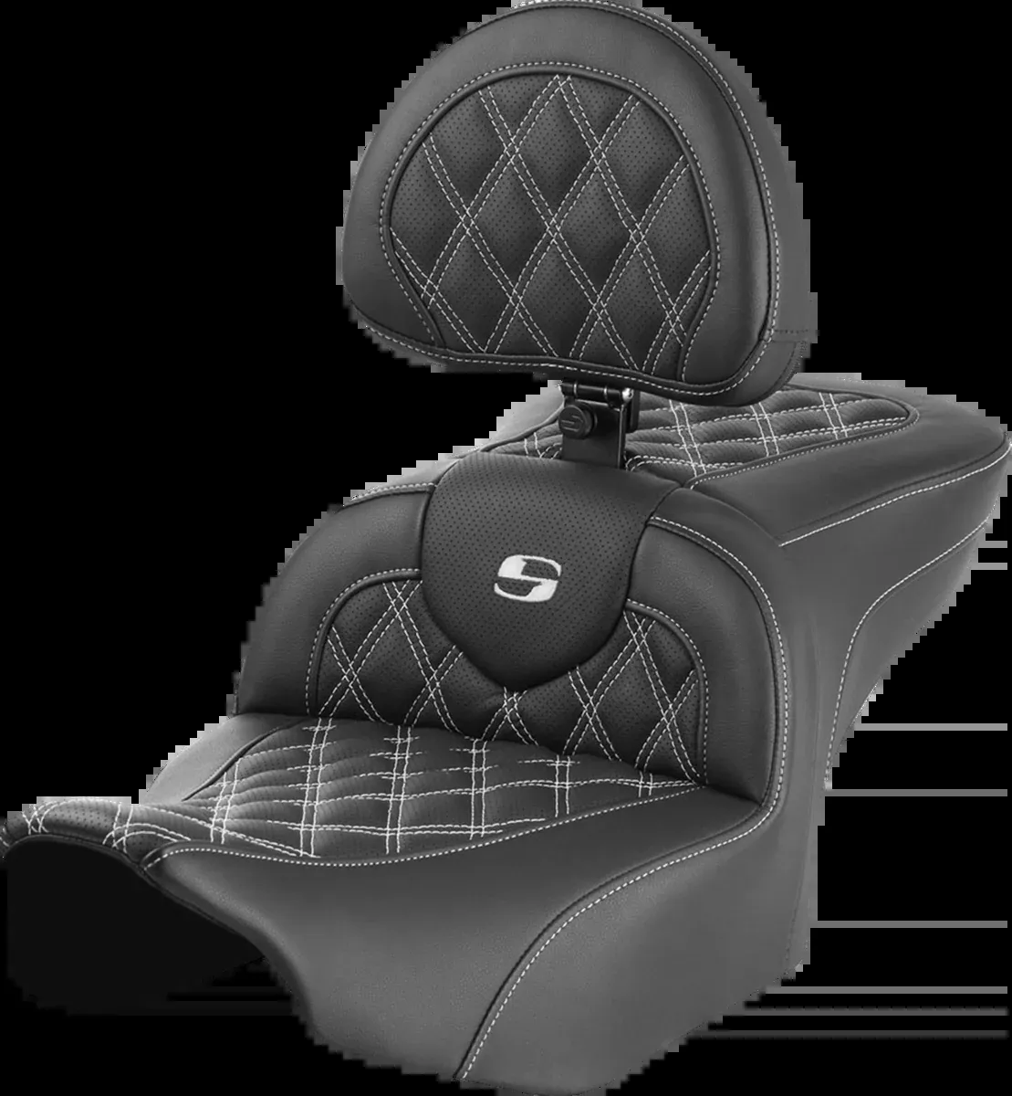 RoadSofa™ Seat - with Backrest - Lattice Stitch - White Stitch - FLTR/FLHX '23-'24