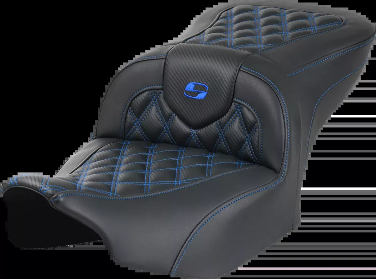 RoadSofa™ Seat - without Backrest - Carbon Fiber - Lattice Stitch - Blue Stitch - FLTR/FLHX '23-'24