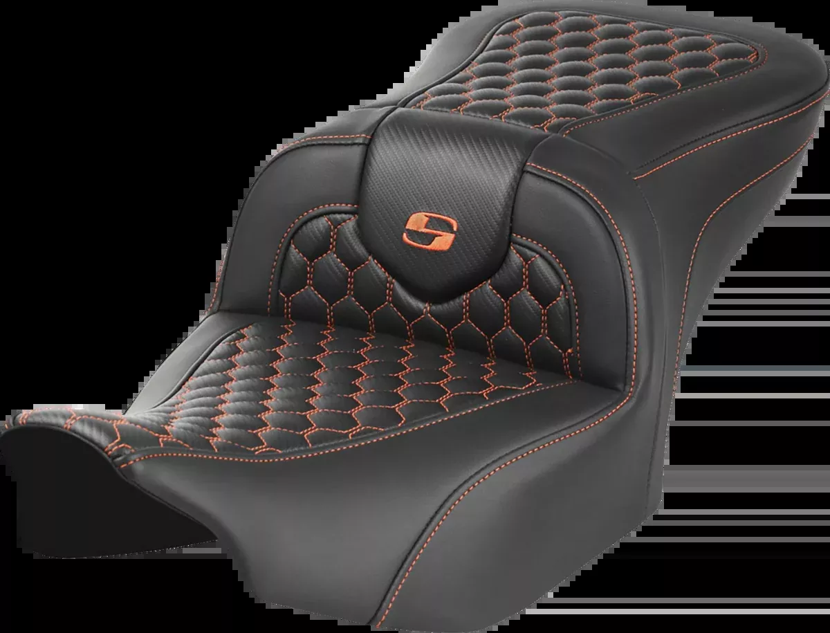Roadsofa™ Seat - without Backrest - Honeycomb - Orange Stitch - FLTR/FLHX '23-'24