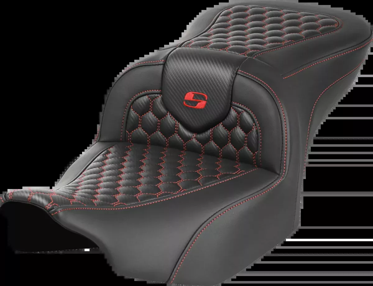 Roadsofa™ Seat - without Backrest - Honeycomb - Red Stitch - FLTR/FLHX '23-'24