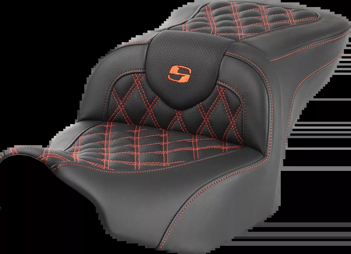 Roadsofa™ Seat - without Backrest - Orange Lattice Stitch - FLTR/FLHX '23-'24