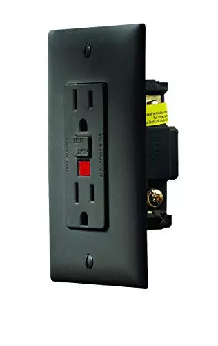 RV Designer S807 Dual Outlet GFCI with Cover Plate, Black, AC Electrical
