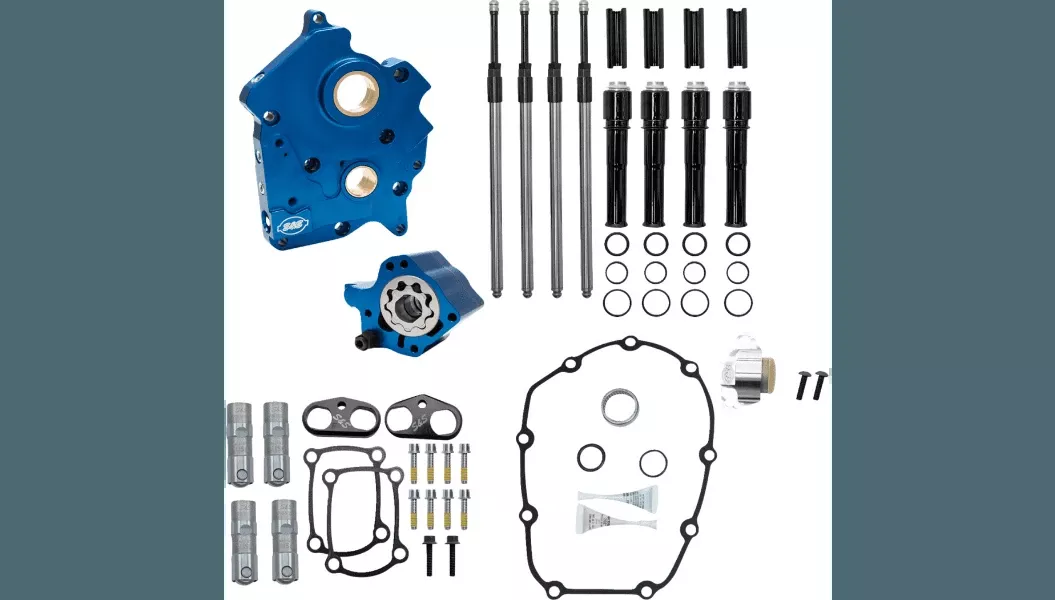 S&S Cycle Cam Chest Kit (without Cams) for 17-Up Harley Davidson Water Cooled Chain Drive M8 Touring - Chrome Pushrods