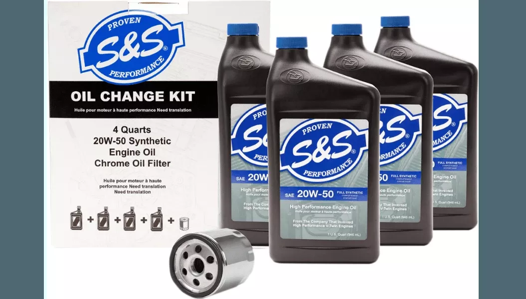 S&S Cycle Engine Oil Change Kit for '99-17 Harley Davidson Twin Cam Models - Chrome Filter