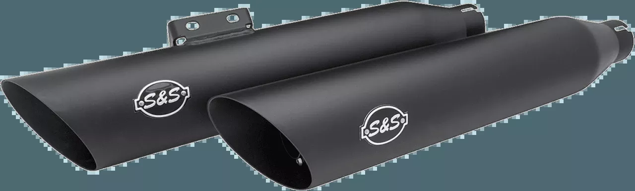 S&S Slashcut Mufflers for '18-Up Harley Davidson Softail Models with Catalytic Converters - Black (Click for Fitment)