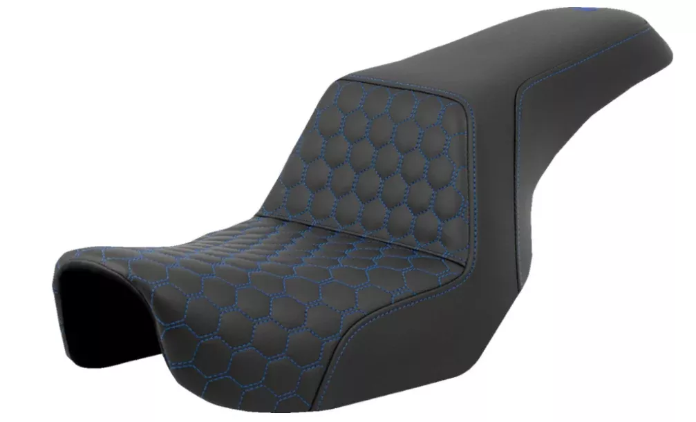 SADDLEMEN 0803-0718 A806-04-177BLU Honeycomb Step-Up Seat BLUE Stitching – Dyna ’06-’17