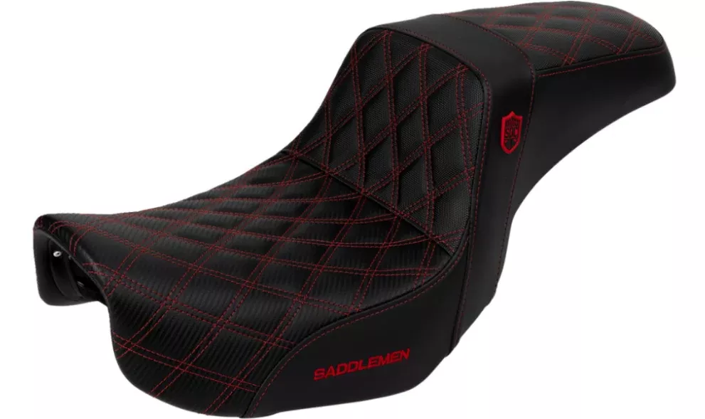 SADDLEMEN 0803-0728 SC80604RED Pro Series SDC Performance Grip Seat- Carbon Fiber/Lumbar Gripper – Red Stitch – Dyna ’06-’17