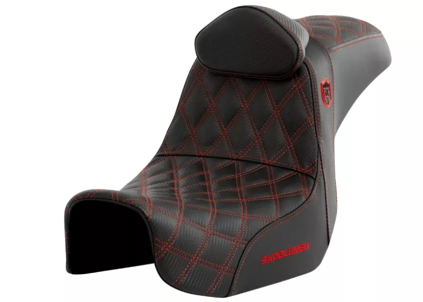 SADDLEMEN 0803-0737 SC80604REDRT Pro Series SDC Performance Grip Seat with Backrest – Red Stitch – Dyna ’06-’17
