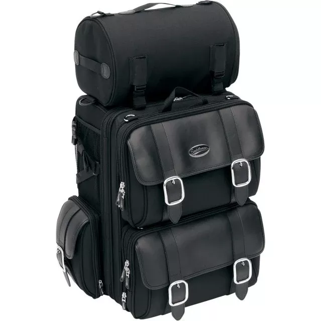 Saddlemen Black S3200DE Deluxe Sissy Bar Large Bag Motorcycle Luggage for Harley