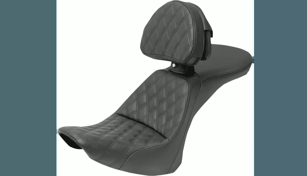 Saddlemen Explorer Seat with Rider Backrest for '06-17 Harley Davidson Softail Deluxe EFI FLSTNI- Lattice Stitched - Black