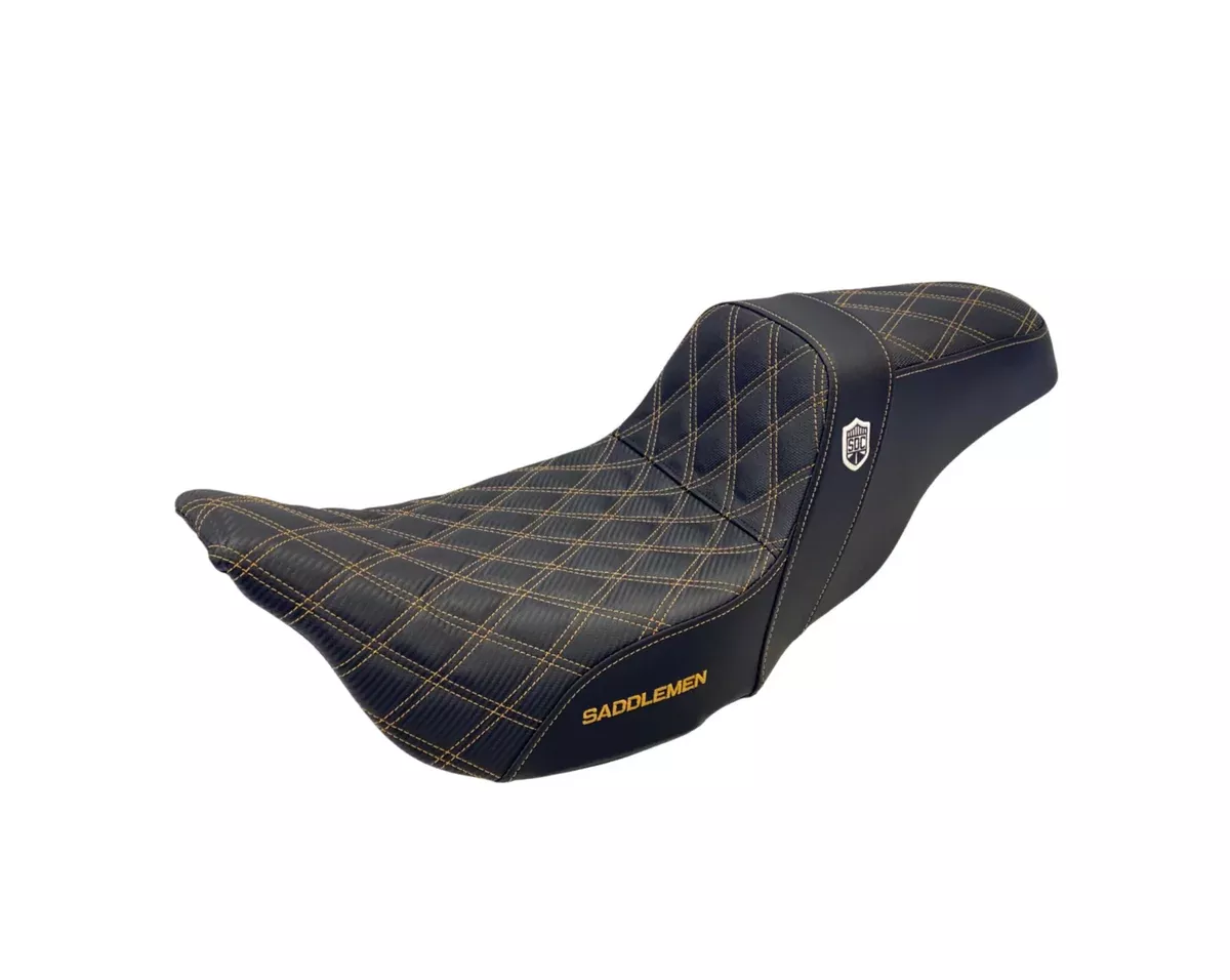 Saddlemen Gold Stitch 0801-1174 Pro Series SDC Performance Grip Seat Without Backrest Full Lattice Stitch - SC80807DB For Harley Touring 2008-2024