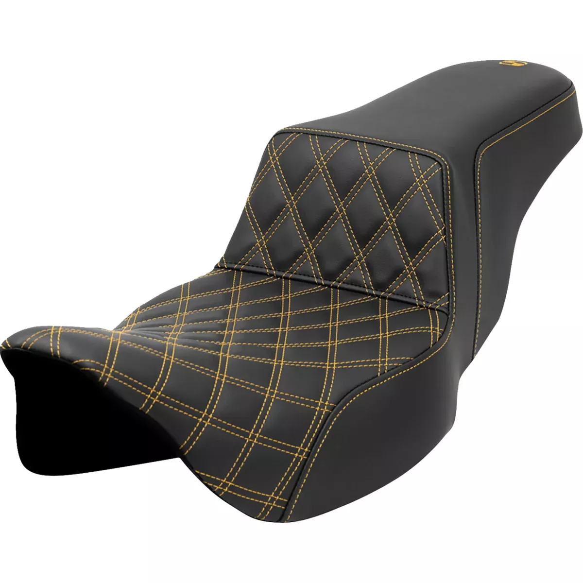 Saddlemen Lattice Stitch Step-Up Seat Front Gold Stitch Extended Reach - 808-07E-17207 For Harley Touring 2008-2023