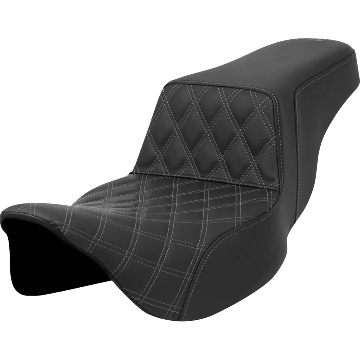 Saddlemen Lattice Stitch Step-Up Seat Front Gray Stitch Extended Reach - 808-07E-17202 For Harley Touring 2008-2023