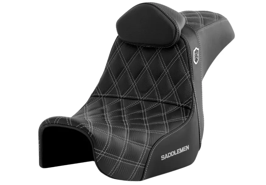 Saddlemen Pro Series SDC Performance Grip Seat With Backrest Silver Stitch - SC80604SILRT For Harley Motorcycles 2006-2017