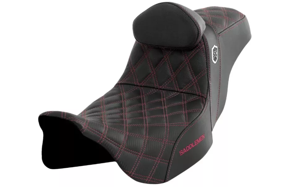 Saddlemen Pro Series SDC Performance Grip Seat With Backrest Wine Berry Stitch - SC80807WINRT For Harley Touring 2008-2023