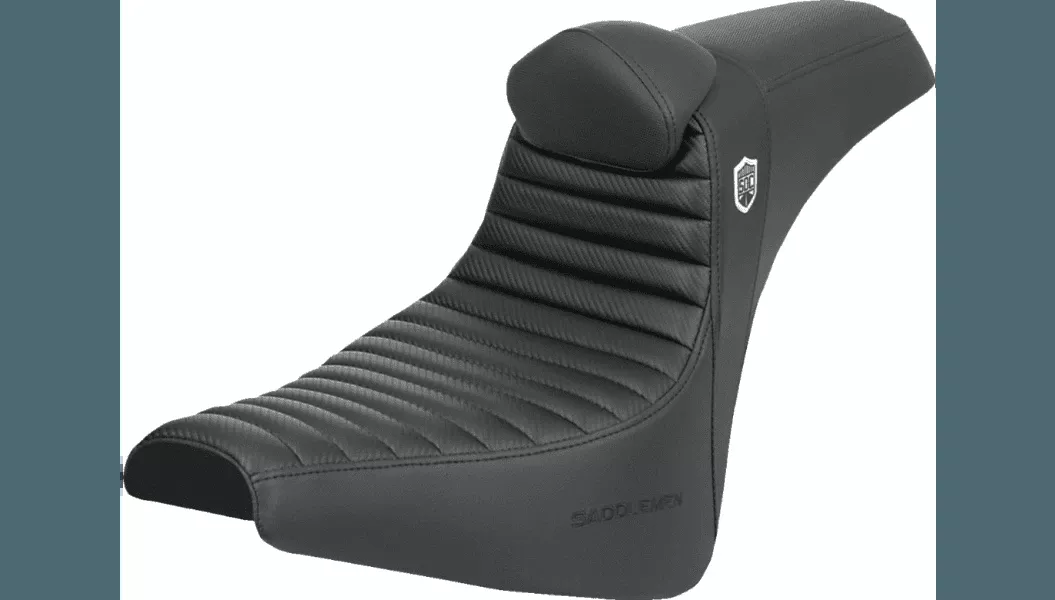 Saddlemen Pro Series SDC Performance Seat with Backrest for '18-Up Harley Davidson Softail Standard FXST and Street Bob FXBB Models - Tuck-n-Roll/Carbon Fiber