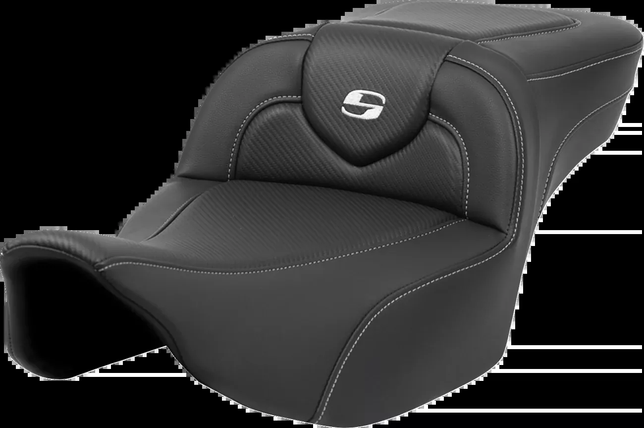 Saddlemen Roadsofa Extended Reach Seat Carbon Fiber Silver Stitch Silver Logo No Backrest - 823-07-186 For Harley Touring 2023-2026