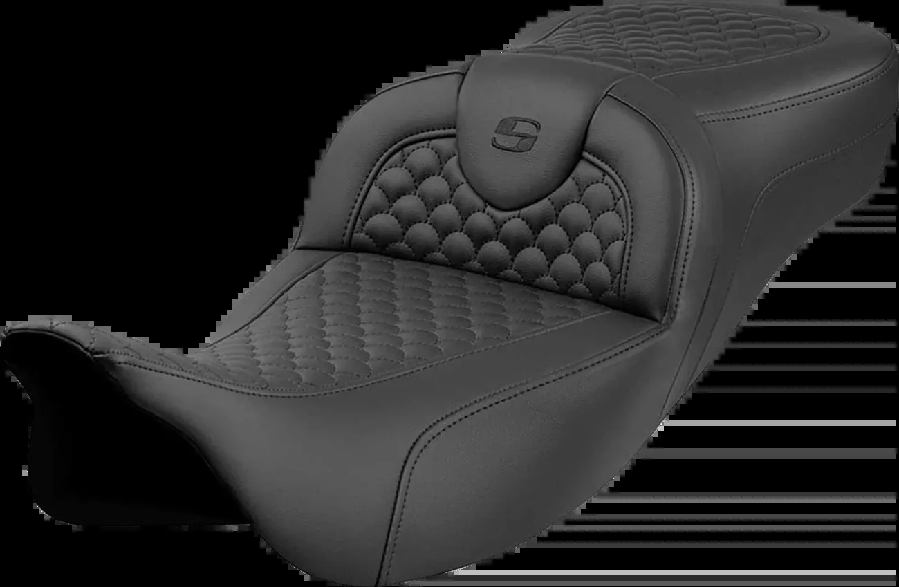 Saddlemen Roadsofa Extended Reach Seat - Dragon Scale Stitch - Black Stitch - w/o Backrest - FLH/FLT '08-'24 - 808-07B-20900