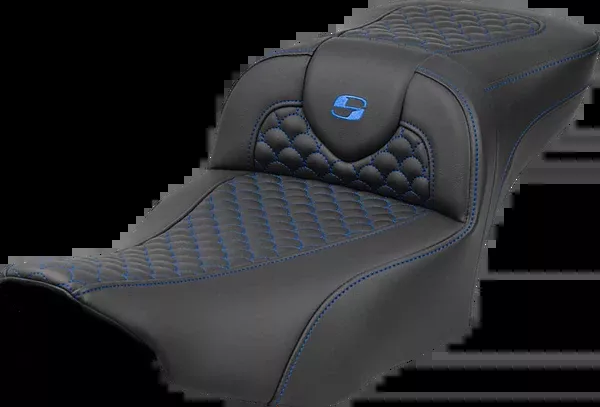 Saddlemen Roadsofa Extended Reach Seat - Dragon Scale Stitch - Blue Stitch-w/o Backrest - FLTR/FLHX '23-'24 - 823-07-20901