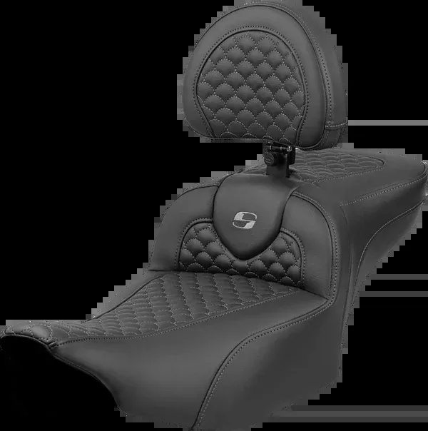 Saddlemen Roadsofa Extended Reach Seat - Dragon Scale Stitch - Dark Gray Stitch - w/ Backrest - FL '23-'24 - 823-07-209B2
