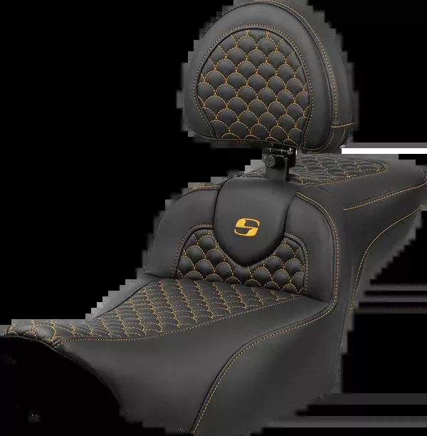 Saddlemen Roadsofa Extended Reach Seat - Dragon Scale Stitch - Gold Stitch - w/ Backrest - FLTR/FLHX '23-'24 - 823-07-209B7